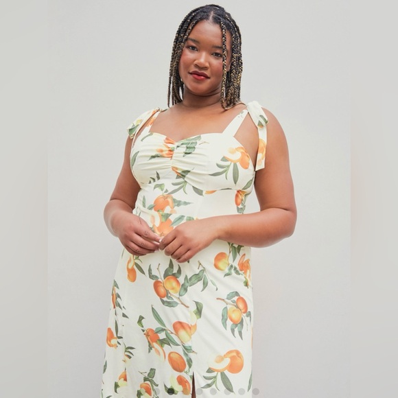 Cider Peach Fruit Split Midi Dress w/Orange and Green Print size 4X plus size - Picture 2 of 16